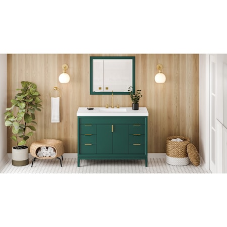 Jeffrey Alexander 48In. Forest Green Theodora Vanity, Lavante Cultured Marble Vessel Vanity Top, Intgrtd Rctngl Bowl VKITTHE48GNLAR